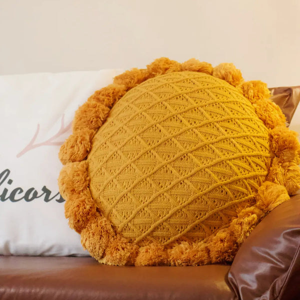 Sunflower Pom Pom Cushion -- Delicors