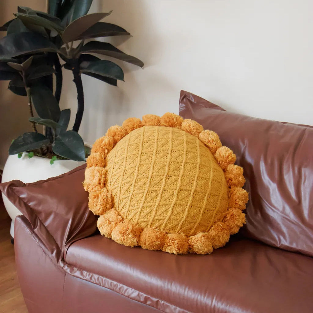 Sunflower Pom Pom Cushion -- Delicors
