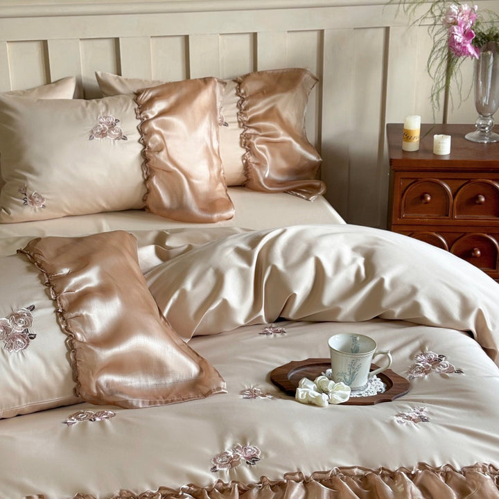 Silky Rose Ruffle Bedding Set