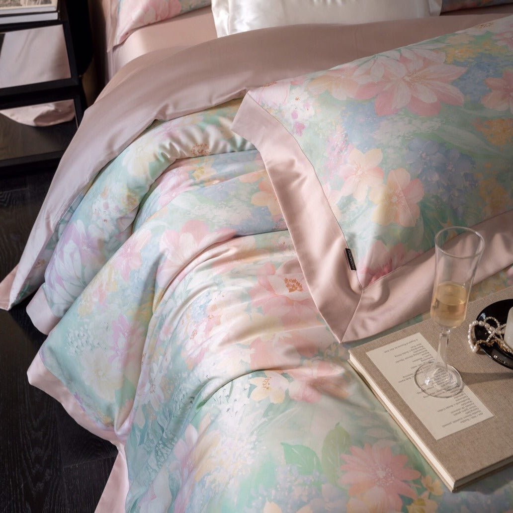 Aqua Blue and Pink Ombre Bedding Set - Bedding - Delicors