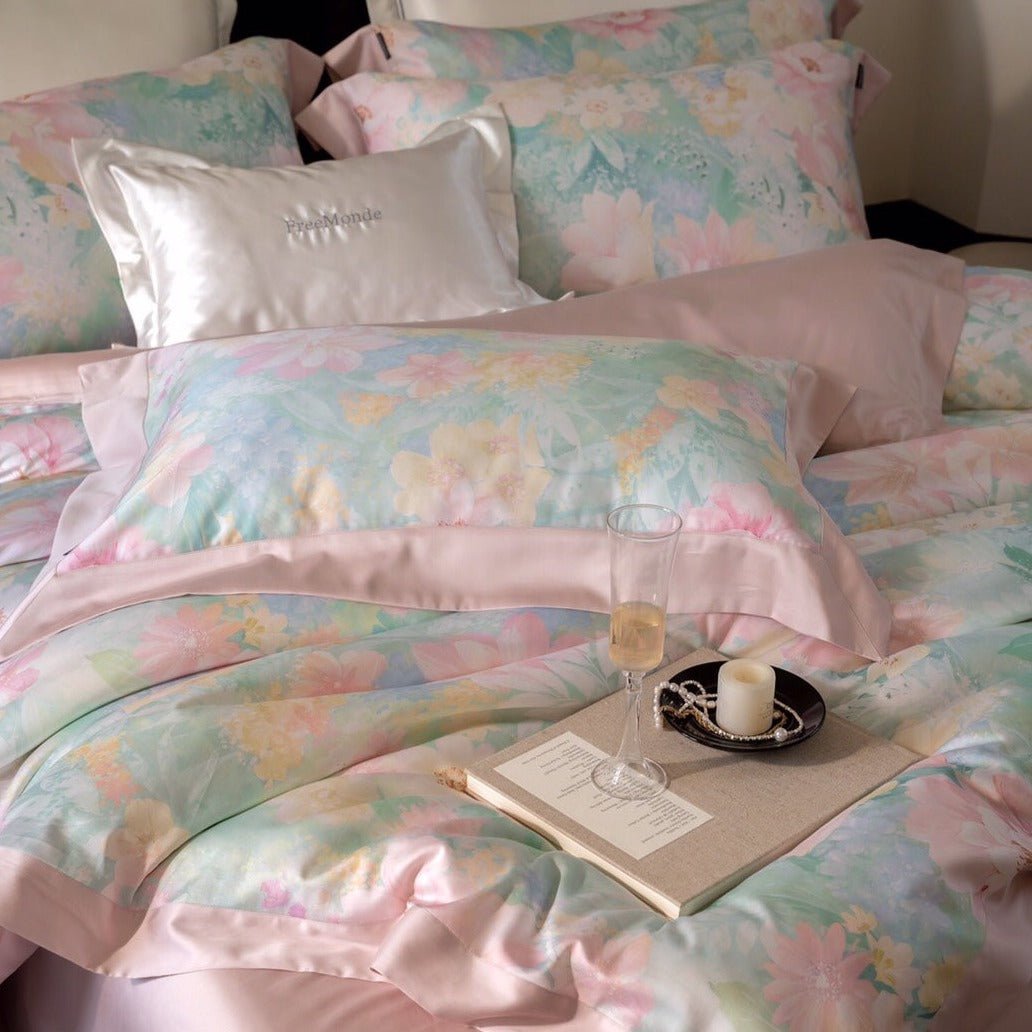 Aqua Blue and Pink Ombre Bedding Set - Bedding - Delicors