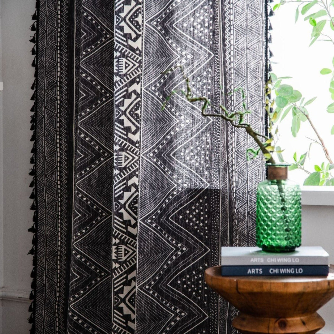 Black Boho Tassel Curtain - Curtain - Delicors
