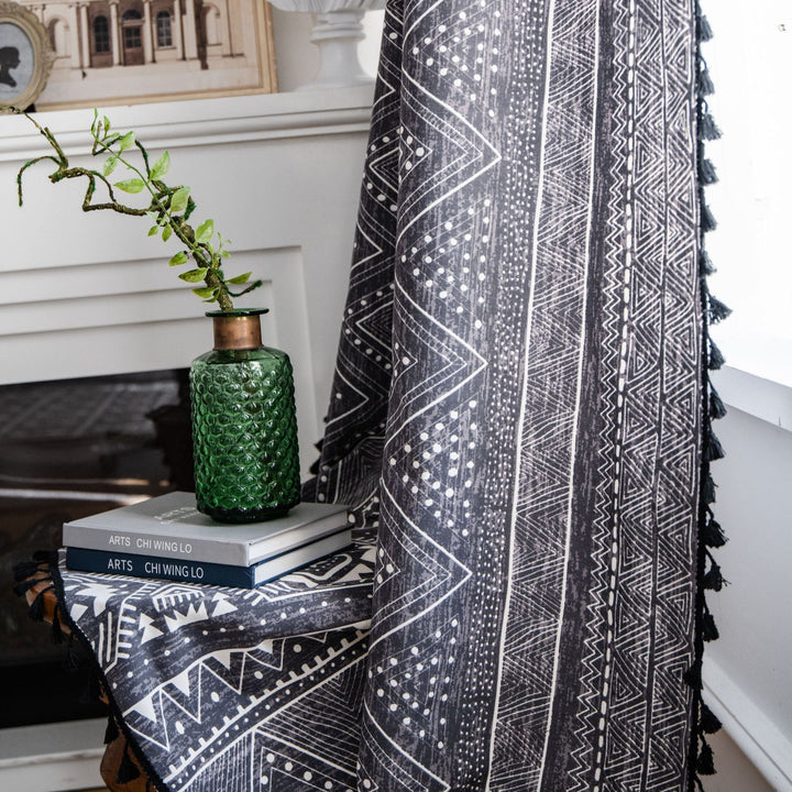 Black Boho Tassel Curtain - Curtain - Delicors