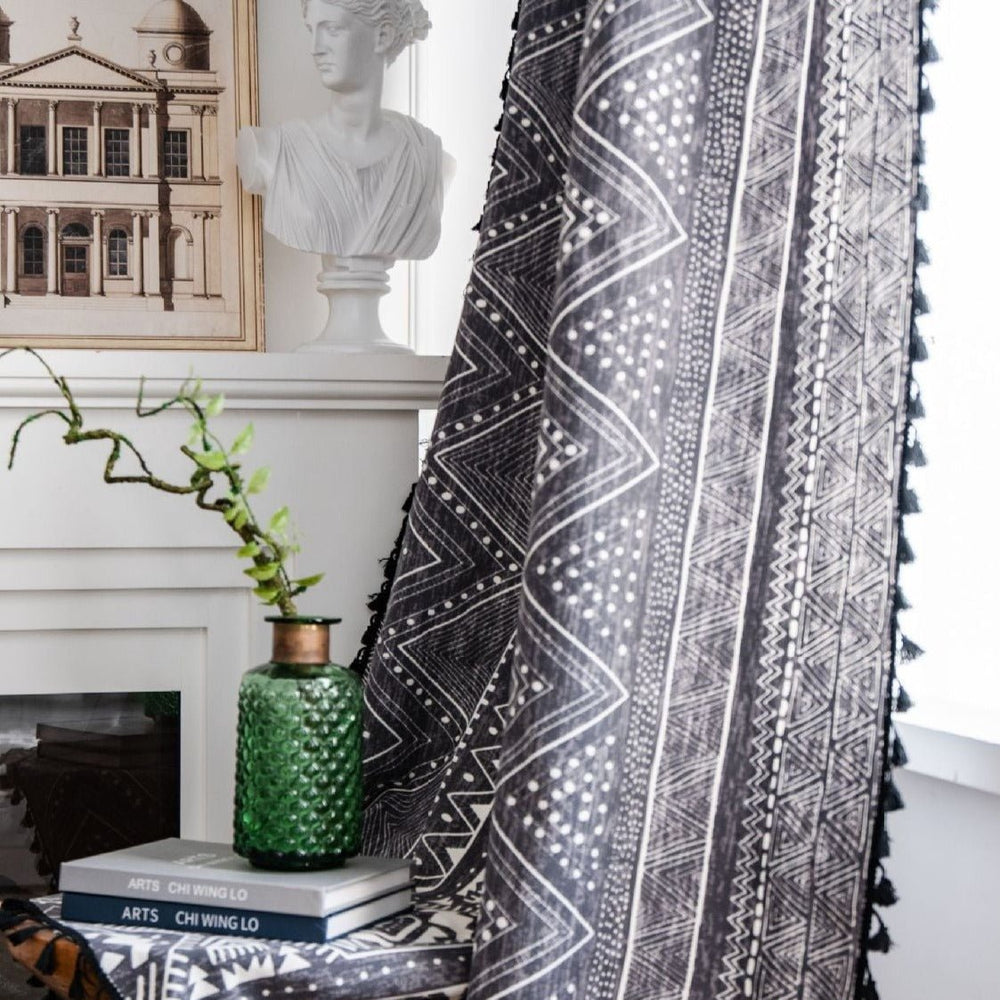 Black Boho Tassel Curtain - Curtain - Delicors