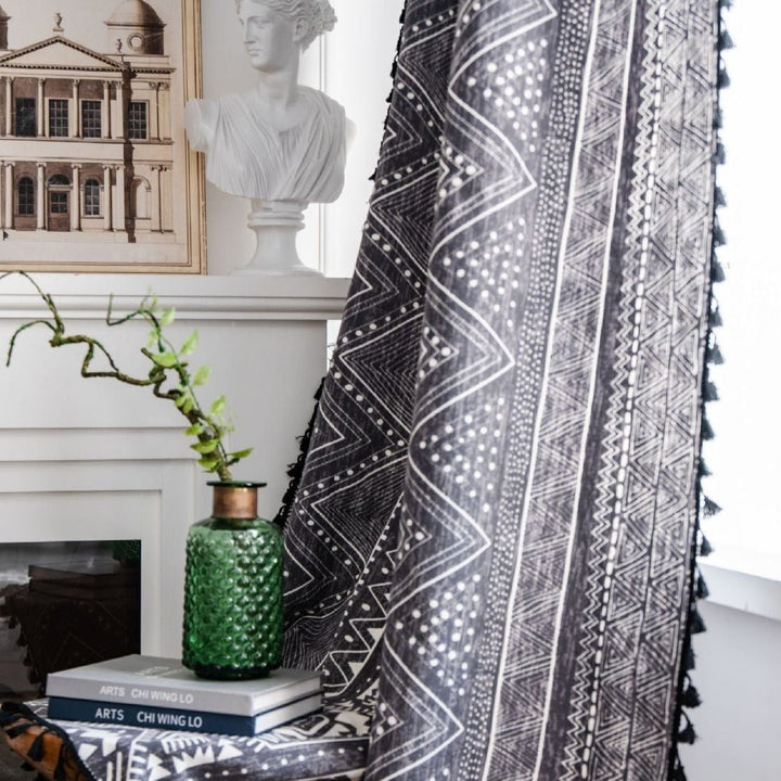 Black Boho Tassel Curtain - Curtain - Delicors