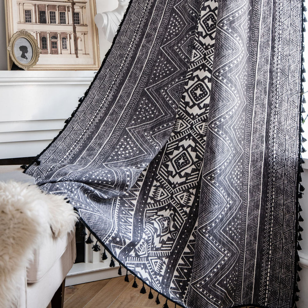 Black Boho Tassel Curtain - Curtain - Delicors