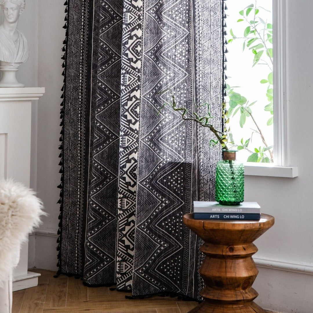 Black Boho Tassel Curtain - Curtain - Delicors