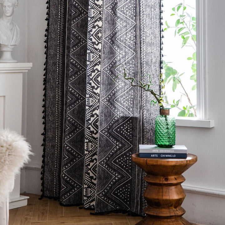 Black Boho Tassel Curtain - Curtain - Delicors