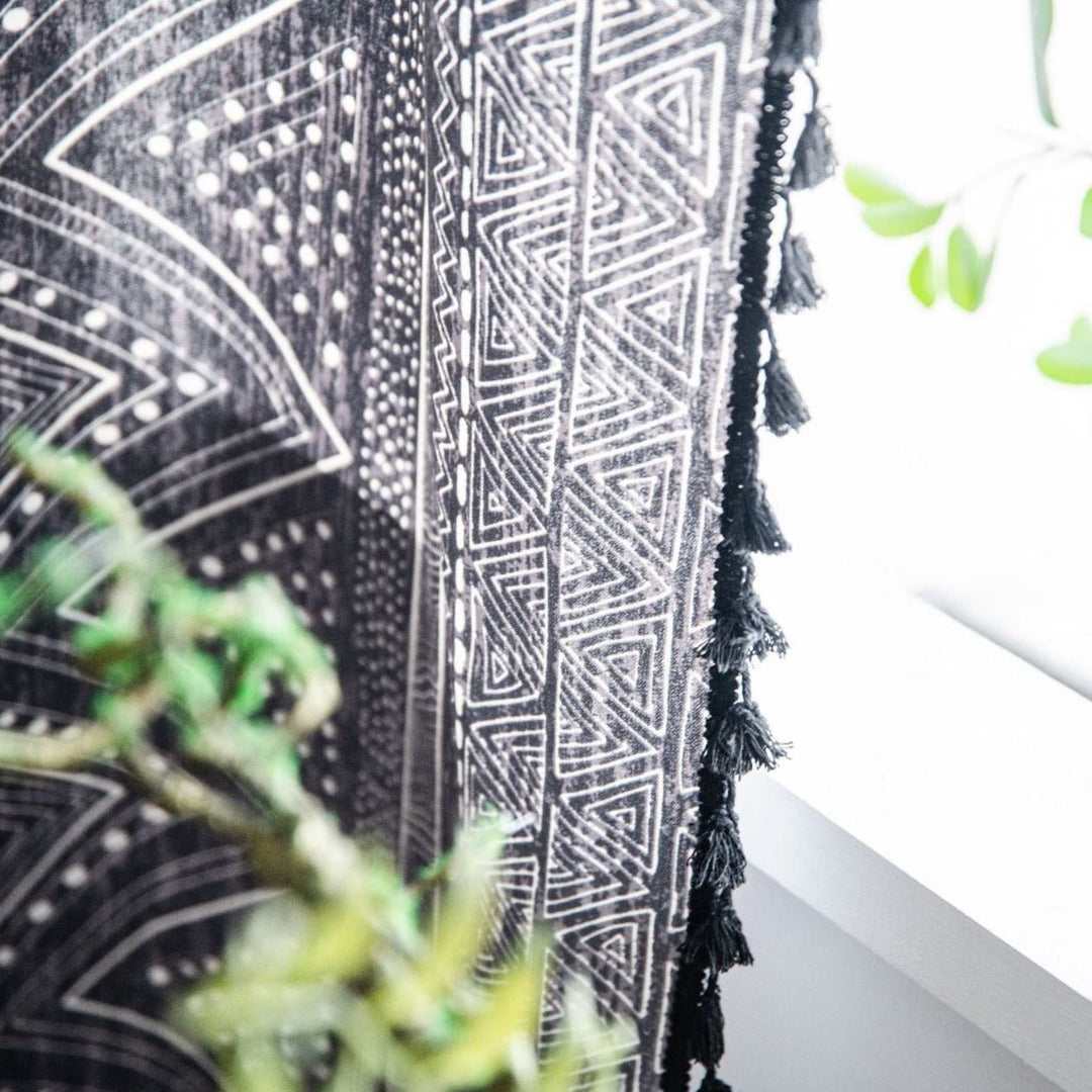 Black Boho Tassel Curtain - Curtain - Delicors