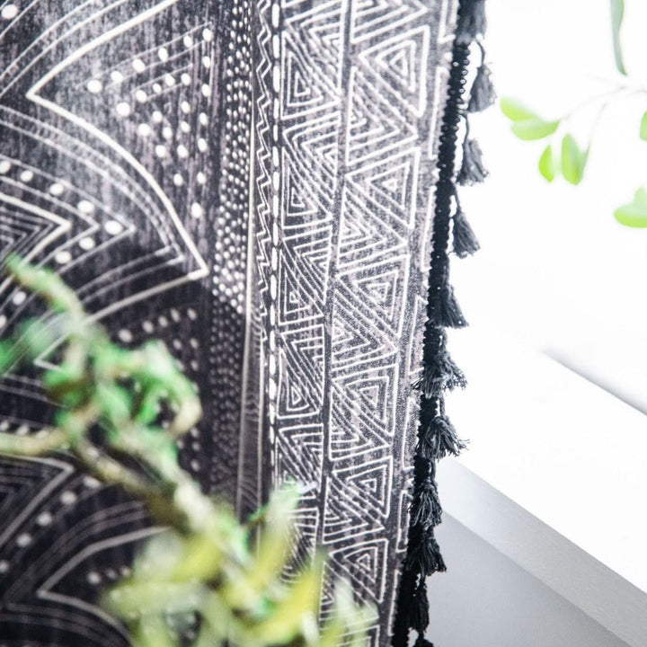 Black Boho Tassel Curtain - Curtain - Delicors