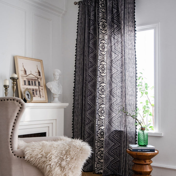 Black Boho Tassel Curtain - Curtain - Delicors