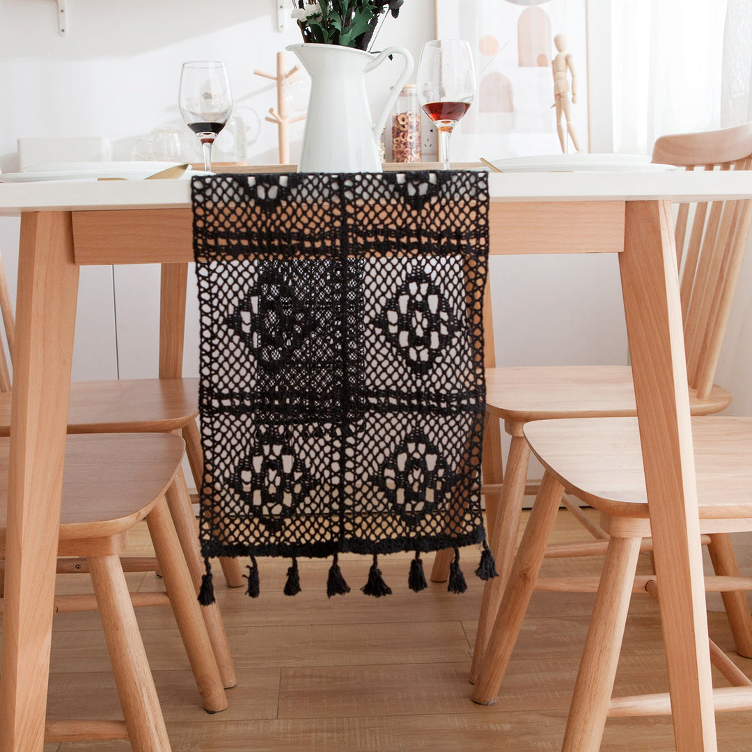 Black Crochet Patchwork Table Runner - FINAL SALE - Table Runner - Delicors