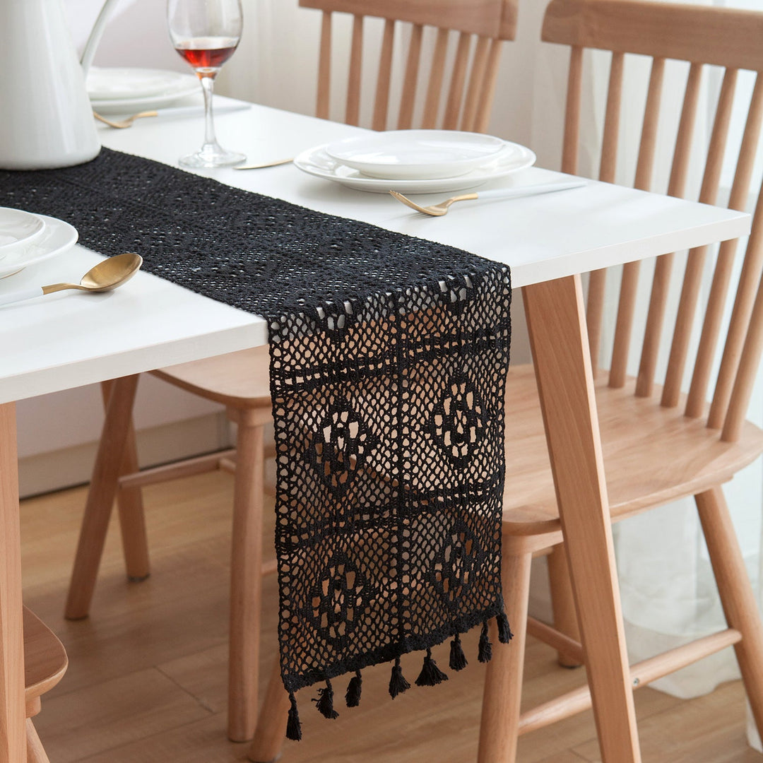 Black Crochet Patchwork Table Runner - FINAL SALE - Table Runner - Delicors