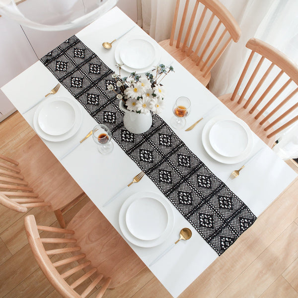 Black Crochet Patchwork Table Runner - FINAL SALE - Table Runner - Delicors