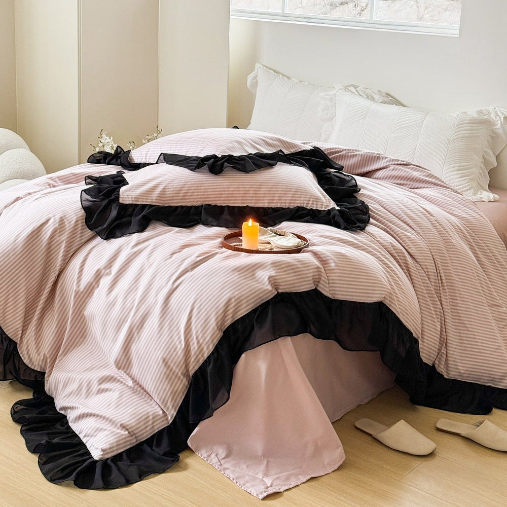 Black Lace Ruffle Bedding Set - Bedding - Delicors