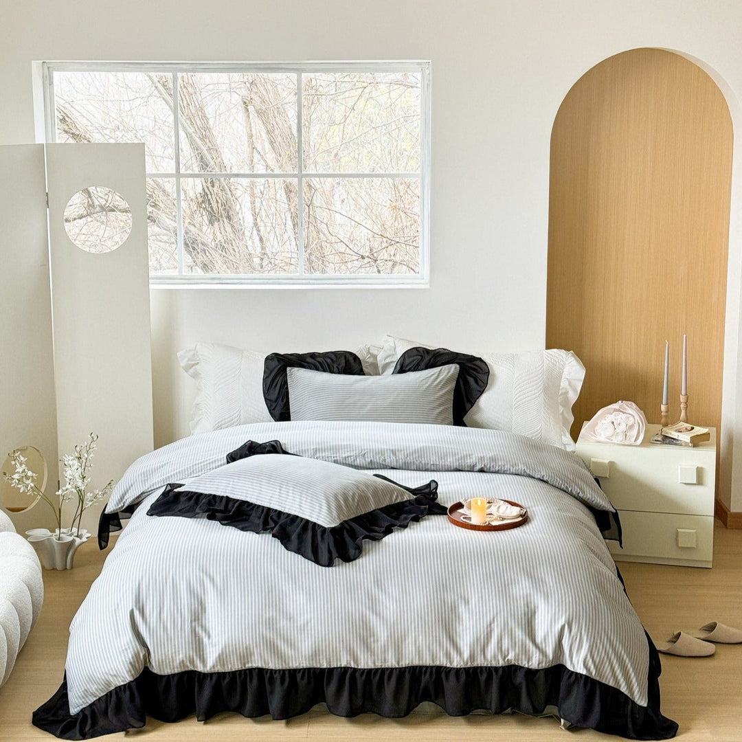 Black Lace Ruffle Bedding Set - Bedding - Delicors