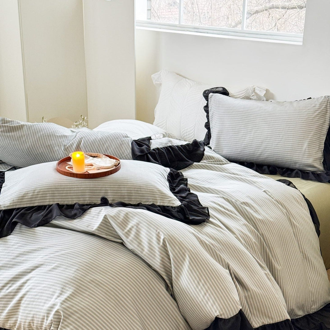 Black Lace Ruffle Bedding Set - Bedding - Delicors