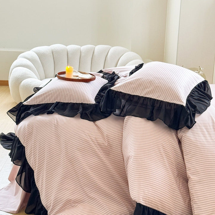 Black Lace Ruffle Bedding Set - Bedding - Delicors
