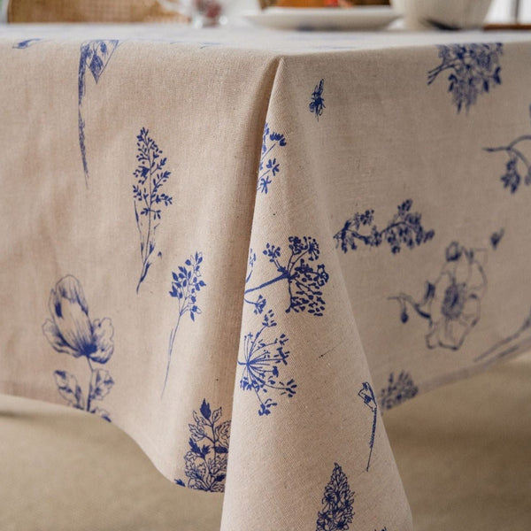 Blue Ink Flower Table Cloth - Table Cloth - Delicors