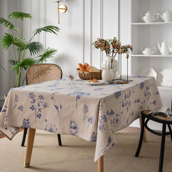 Blue Ink Flower Table Cloth - Table Cloth - Delicors