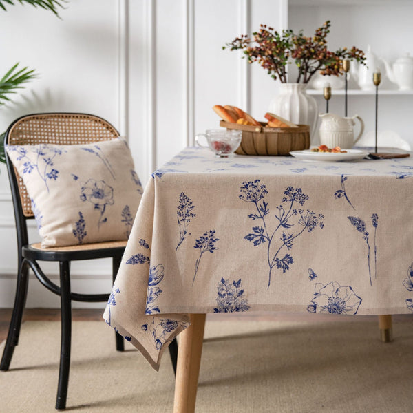 Blue Ink Flower Table Cloth - Table Cloth - Delicors