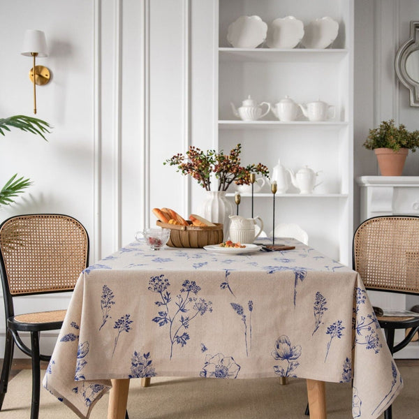 Blue Ink Flower Table Cloth - Table Cloth - Delicors