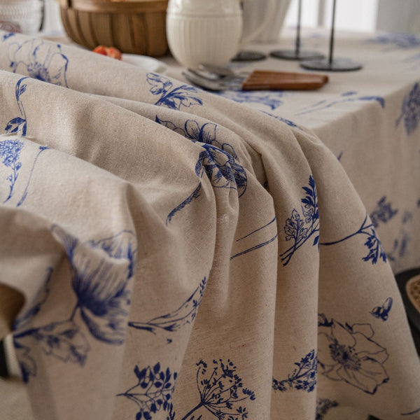 Blue Ink Flower Table Cloth - Table Cloth - Delicors