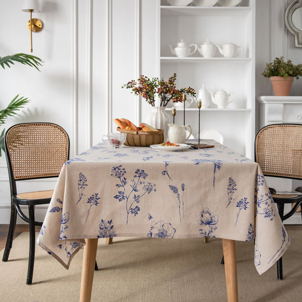 Blue Ink Flower Table Cloth - Table Cloth - Delicors