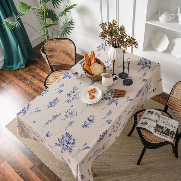 Blue Ink Flower Table Cloth - Table Cloth - Delicors