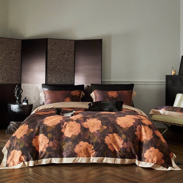 Burnt Orange Floral Bedding Set - Bedding - Delicors