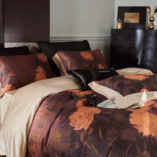 Burnt Orange Floral Bedding Set - Bedding - Delicors