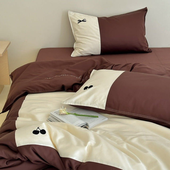 Cherry-Ribbon Print Bedding Set -- Delicors