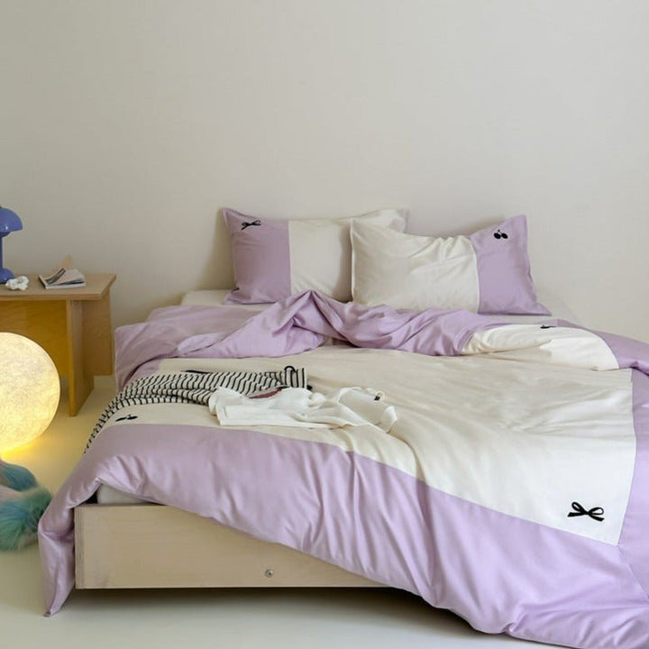 Cherry-Ribbon Print Bedding Set -- Delicors