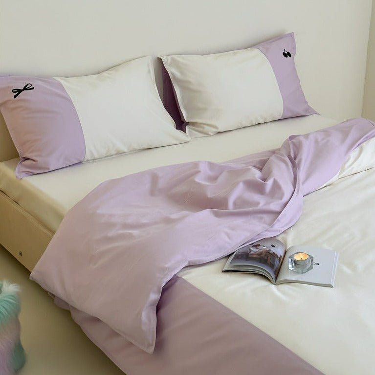 Cherry-Ribbon Print Bedding Set -- Delicors