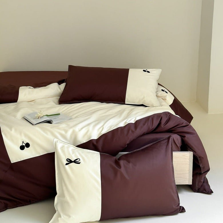 Cherry-Ribbon Print Bedding Set -- Delicors