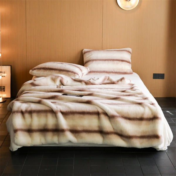 Coffee Stripe Blanket and Cushion -Throw- Delicors