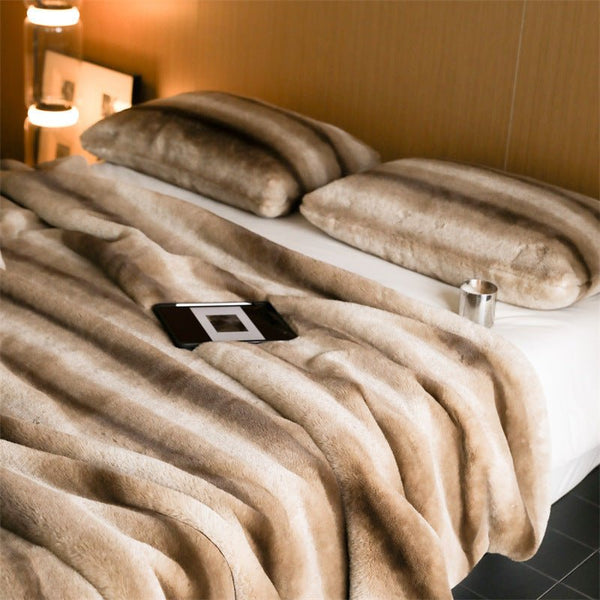 Coffee Stripe Blanket and Cushion -Throw- Delicors