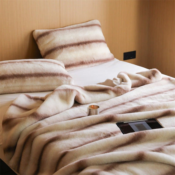 Coffee Stripe Blanket and Cushion -Throw- Delicors
