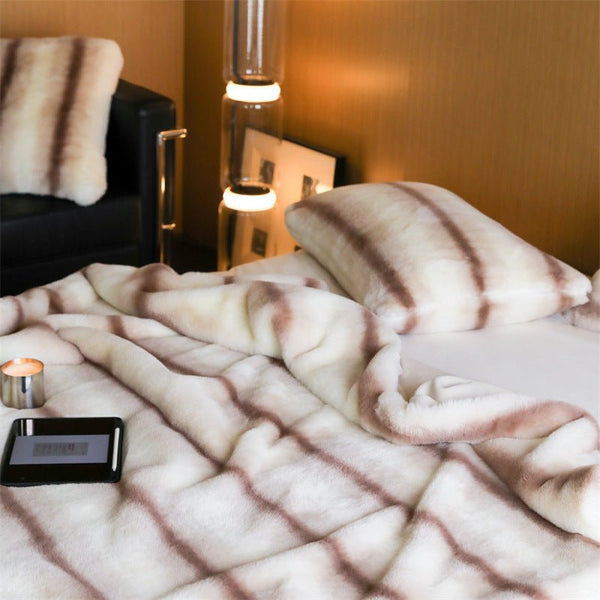 Coffee Stripe Blanket and Cushion -Throw- Delicors
