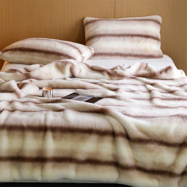 Coffee Stripe Blanket and Cushion -Throw- Delicors