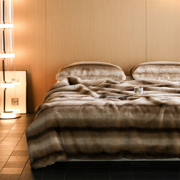 Coffee Stripe Blanket and Cushion -Throw- Delicors