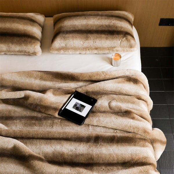 Coffee Stripe Blanket and Cushion -Throw- Delicors