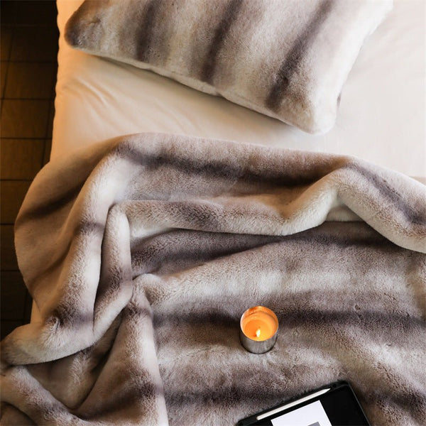 Coffee Stripe Blanket and Cushion -Throw- Delicors