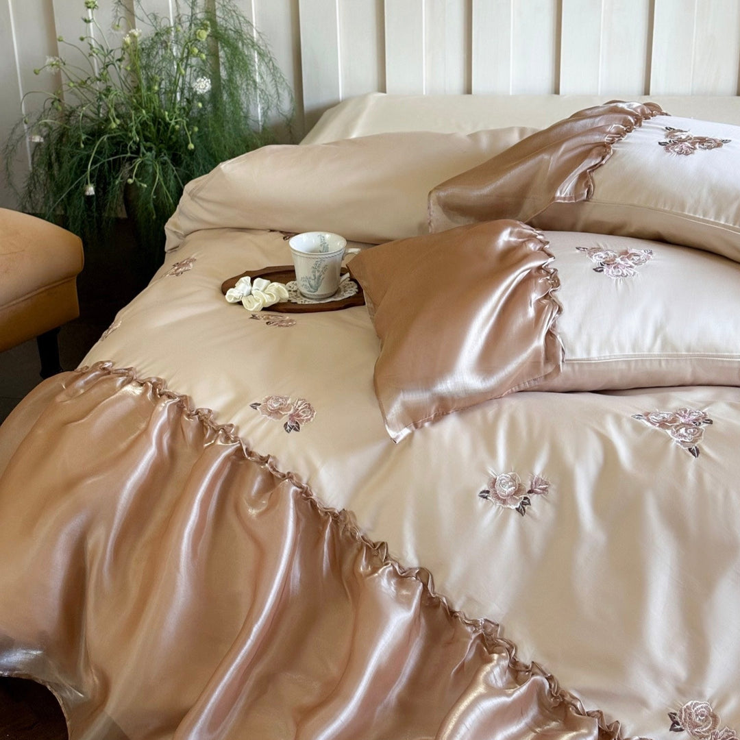 Silky Rose Ruffle Bedding Set