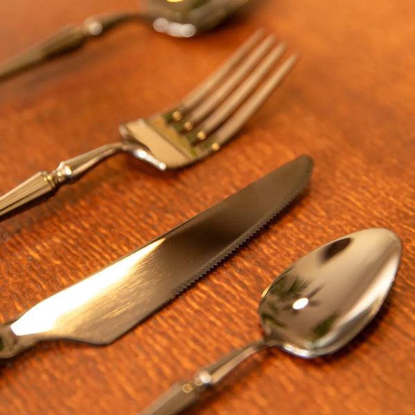 Black Round Roman Pillar Cutlery Set - Delicors