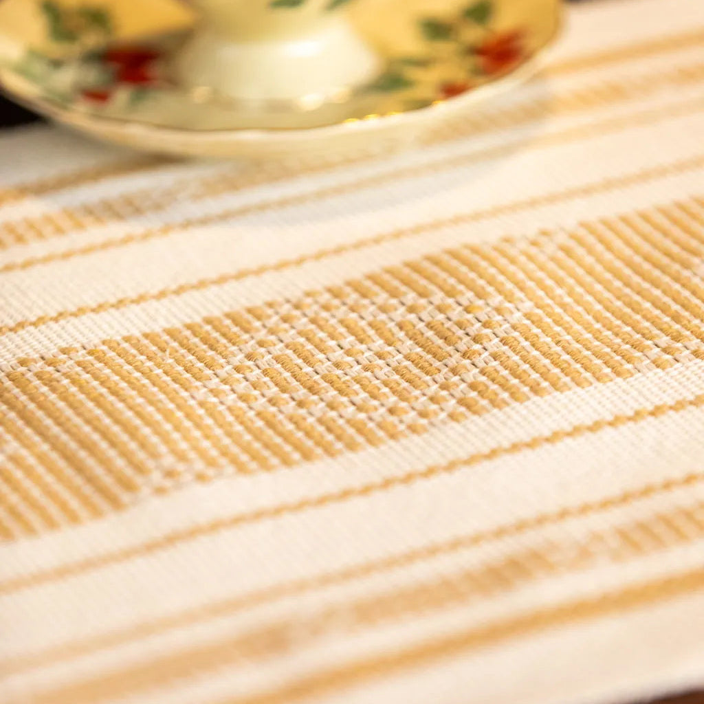 Bohemian Woven Tassel Table Runner Beige Tassels - Delicors