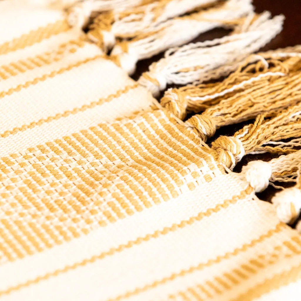 Bohemian Woven Tassel Table Runner Beige Tassels - Delicors