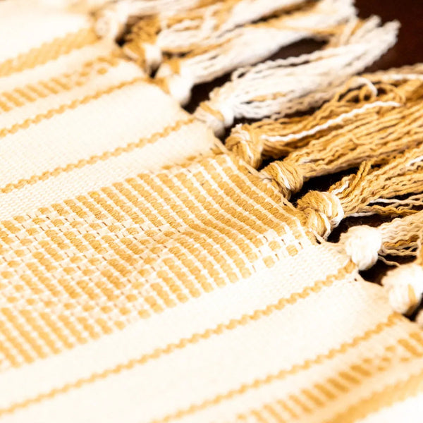 Bohemian Woven Tassel Table Runner Beige Tassels - Delicors