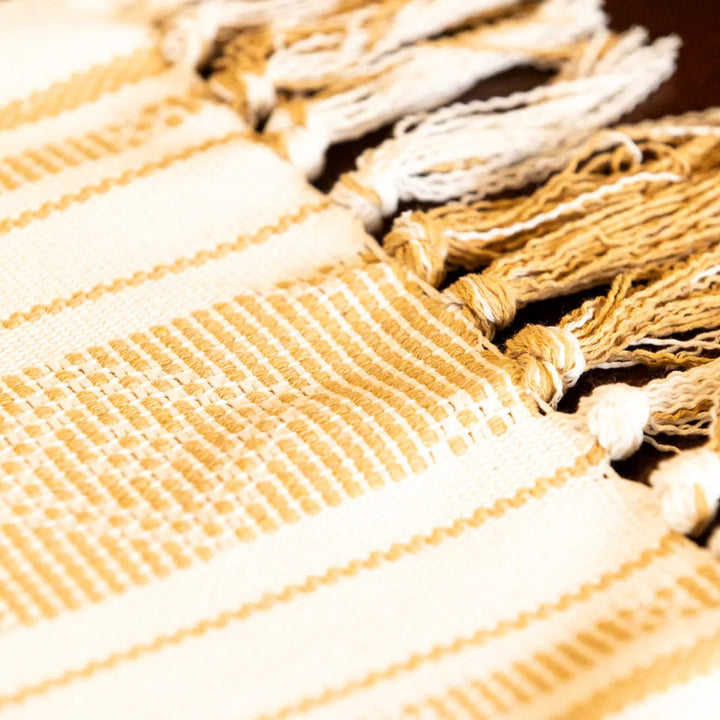 Bohemian Woven Tassel Table Runner Beige Tassels - Delicors