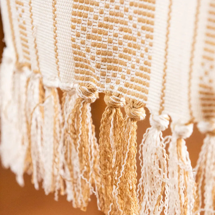 Bohemian Woven Tassel Table Runner Beige Tassels - Delicors